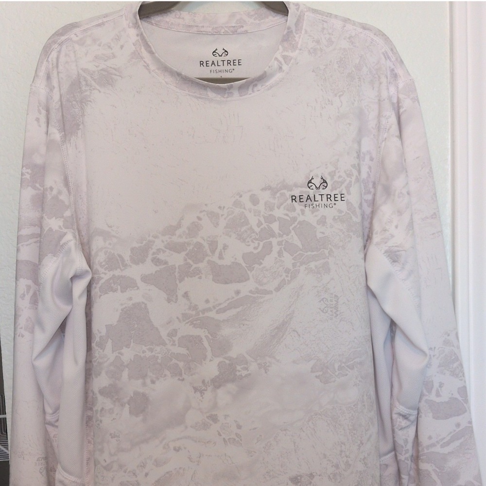 Realtree Fishing Shirt Mens Large White Gray Wave Camo Performance Long Sleeve